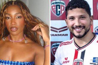 Filha de Iza e Yuri posa no estádio de futebol