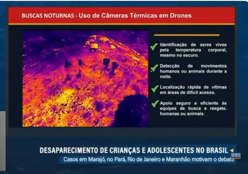 Imagem de drone noturno nas buscas pelas crianças