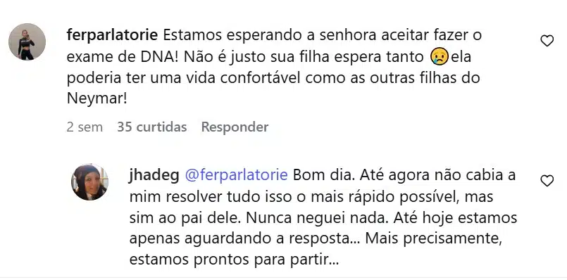 Gabriella Gaspar falando sobre teste de DNA da filha e Neymar Jr