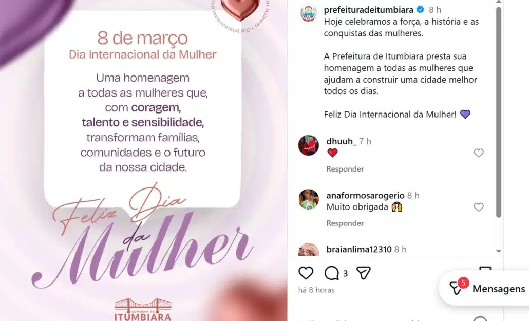 Prefeito de Itumbiara parabenizando as mulheres