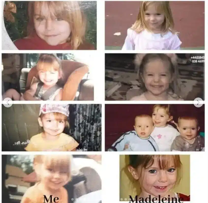 Eugenea Collins quando criança nas fotos da esquerda e Madeleine McCann nas fotos da direita