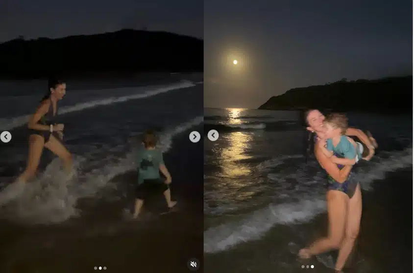 Rebeca Abravanel surge se divertindo em praia com seu filho com Alexandre Pato