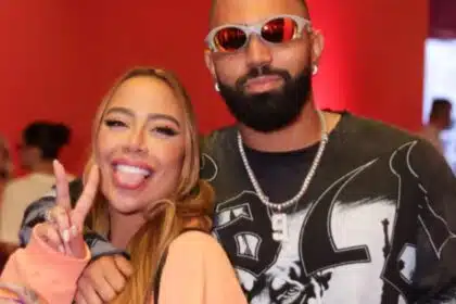 Rafaella Santos e Gabigol posam em Chá Revelação