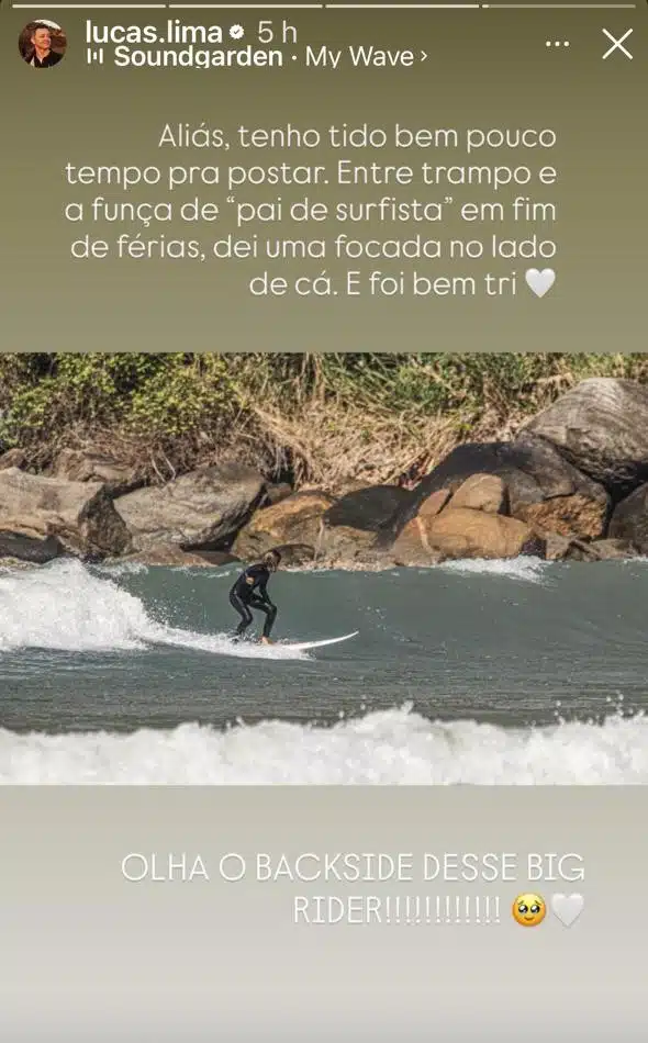 Filho de Sandy e Lucas surge surfando