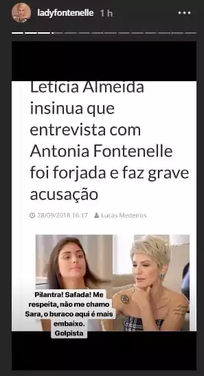 Esse foi o post de Antônia Fontenelle sobre a atriz Letícia Almeida