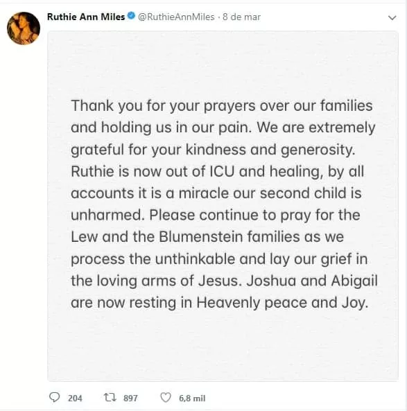 A atriz Ruthie Ann Miles fez essa postagem na sua rede social