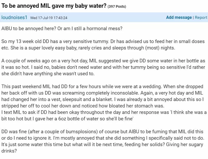 O desabafo da mãe sobre a água que a sogra deu pra sua bebê