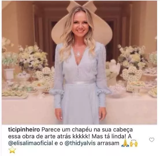 Ticiane Pinheiro comenta foto do batizado da filha de Eliana