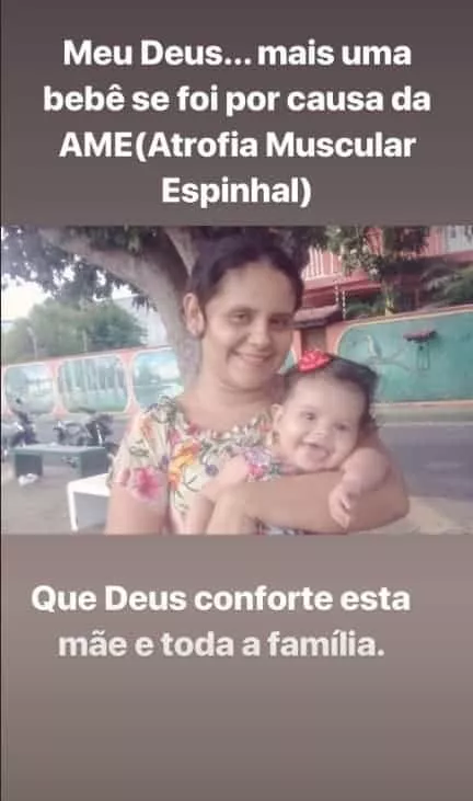 Essa foi a postagem da apresentadora Eliana sobre a mãe que perdeu seu bebê em decorrência da AME