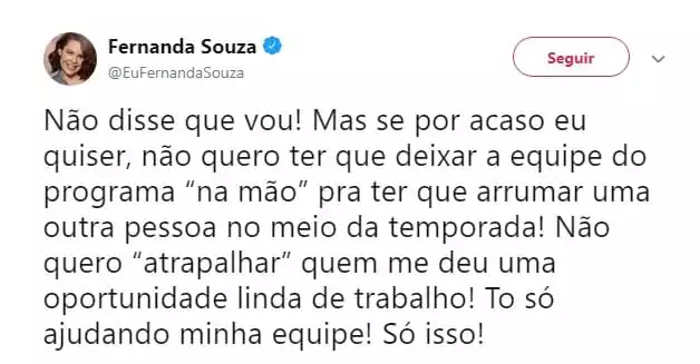 Sobre engravidar saiba o que a atriz Fernanda Souza falou