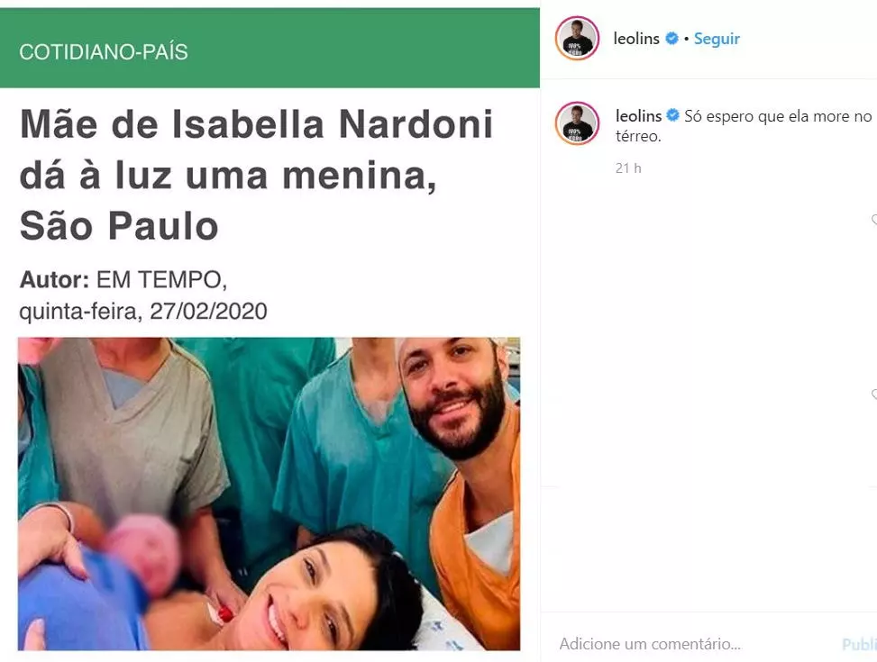 Piada que Léo Lins fez com parto da mãe da menina Isabella Nardoni