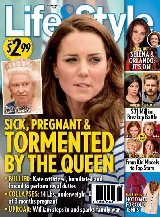 Essa foi a capa da Revista Life & Style que afirmou que a duquesa Kate Middleton estaria sendo atormentada pela Rainha Elizabeth