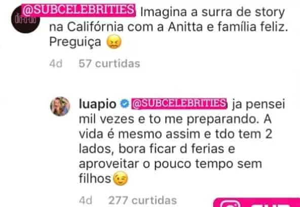 Comentário de Luana Piovani sobre os filhos conhecerem Anitta