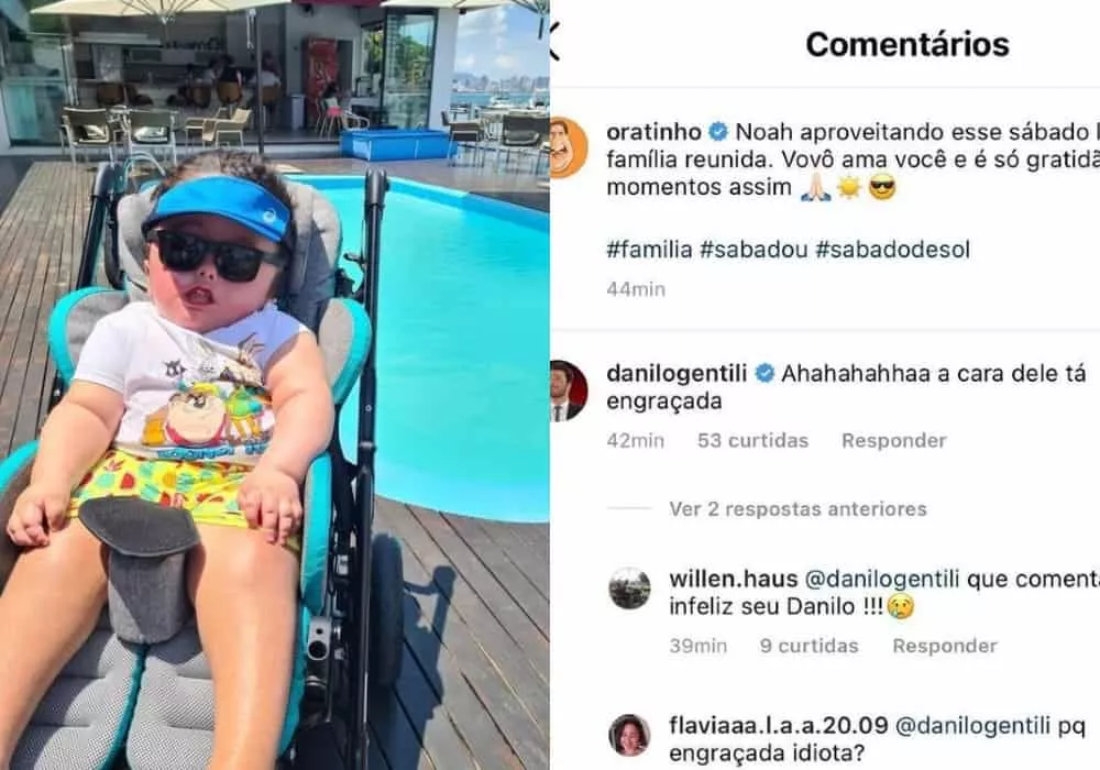 Ratinho mostrou esta foto do seu neto e Danilo Gentili fez comentário polêmico