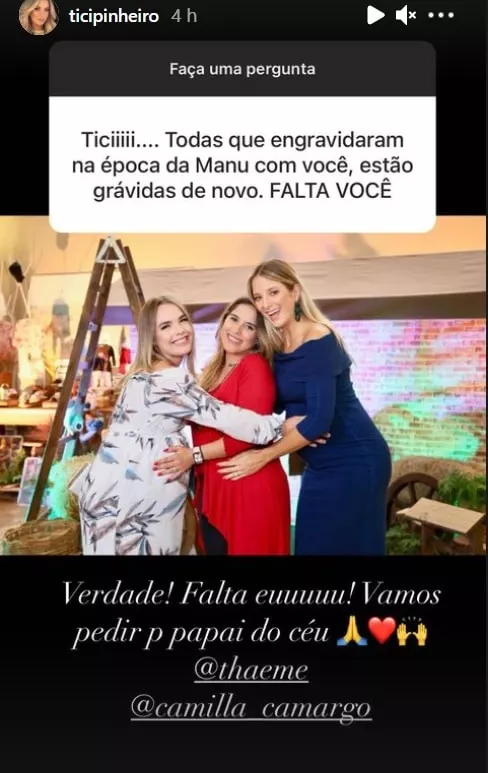 Ticiane Pinheiro com Thaeme e Camilla Camargo, todas grávidas
