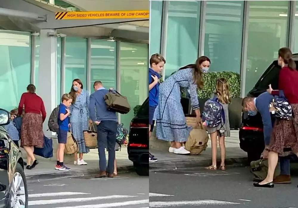 Duquesa Kate Middleton acompanhada dos filhos e do marido