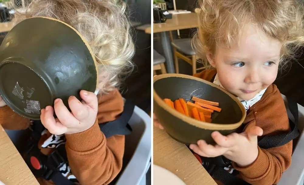 O pequeno Uri, filho de Letícia Colin e Michel Melamed, saboreando uma cenoura