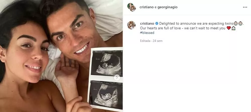 Os papais Cristiano Ronaldo e Georgina Rodríguez quando anunciaram a gravidez