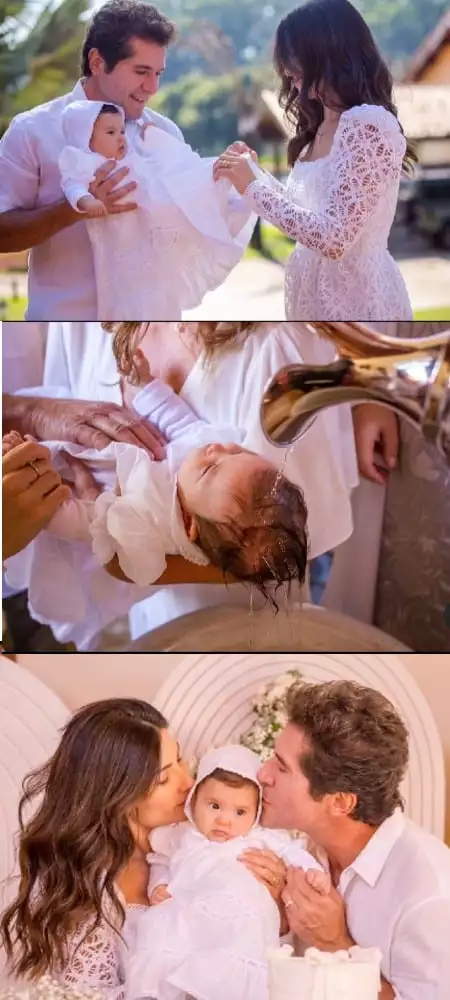 Daniel e Aline de Padua batizam a bebê de quatro meses