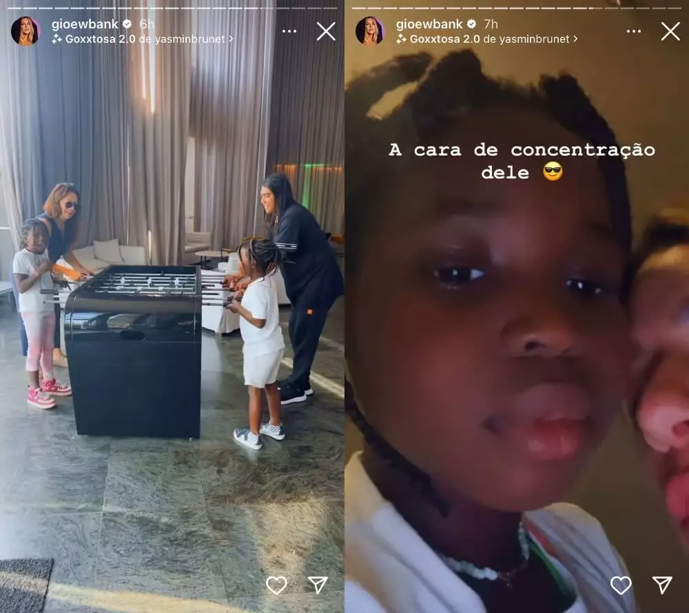 Giovanna Ewbank mostra os filhos em hotel
