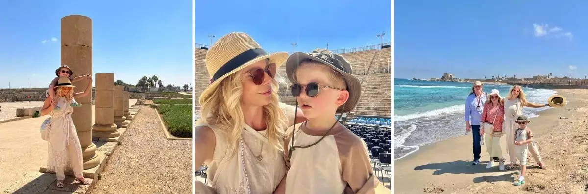 A atriz Karina Bacchi foi para Israel acompanhada de seu filho