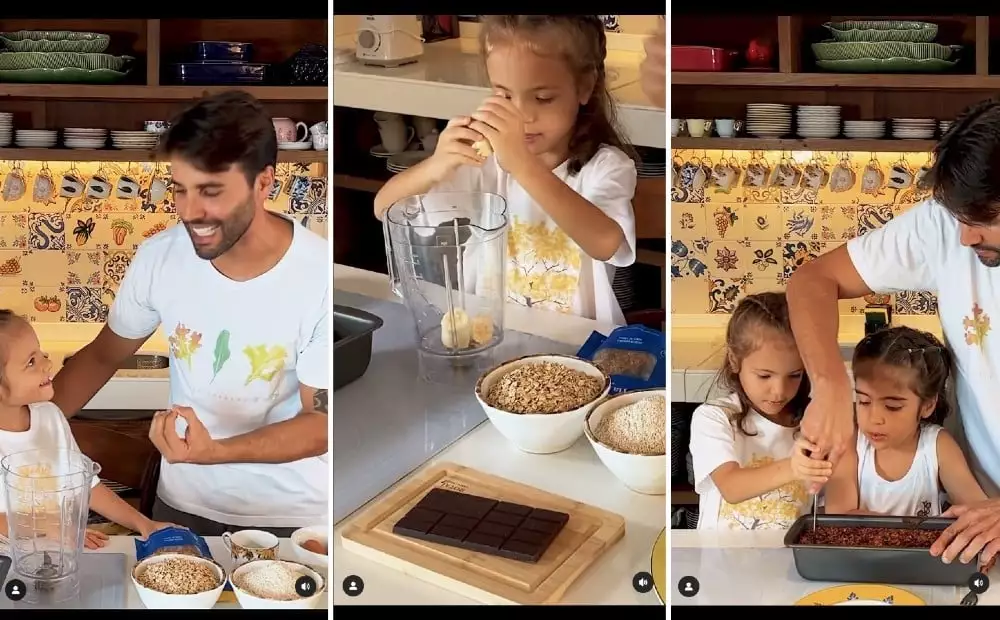 O nutricionista Daniel Cady mostrou suas filhas gêmeas com Ivete Sangalo preparando um bolo 
