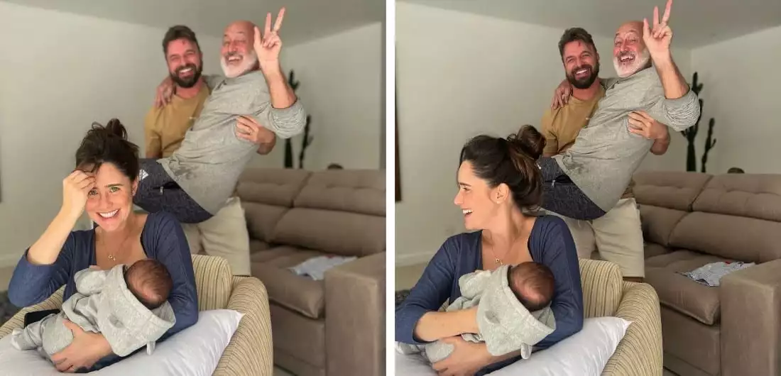 A atriz Fernanda Vasconcellos passou o Dia dos Pais com o marido, o filho e o papai