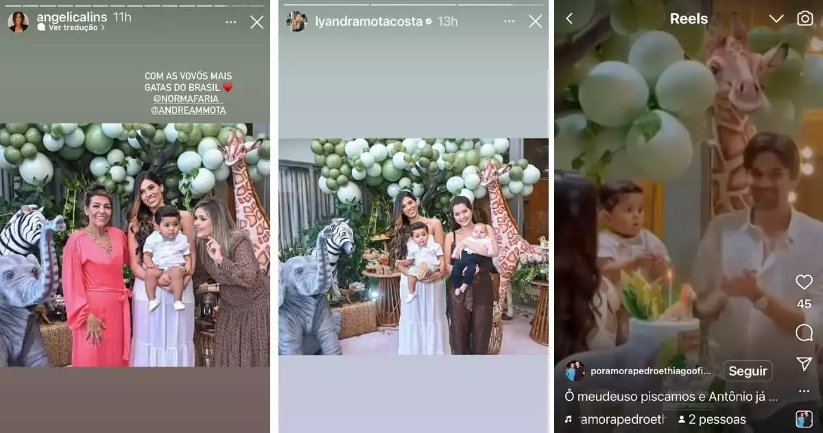 Andréa Motta e Lyandra Costa, viúva e filha de Leandro, foram no aniversário do fofo Antônio