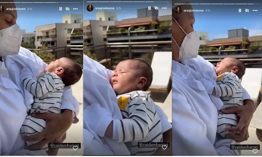 Viviane Araújo compartilha registro de seu bebê no colo da babá tomando banho de sol em sua cobertura 