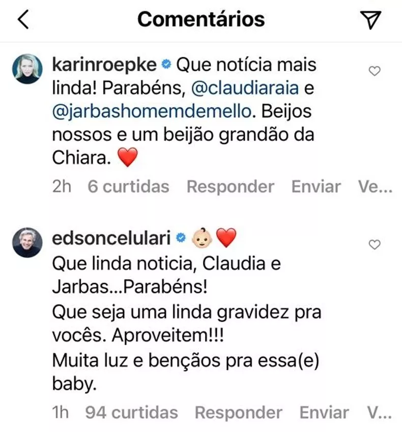 Karin Roepke e Edson Celulari comentam o anúncio de gravidez de Claudia Raia 