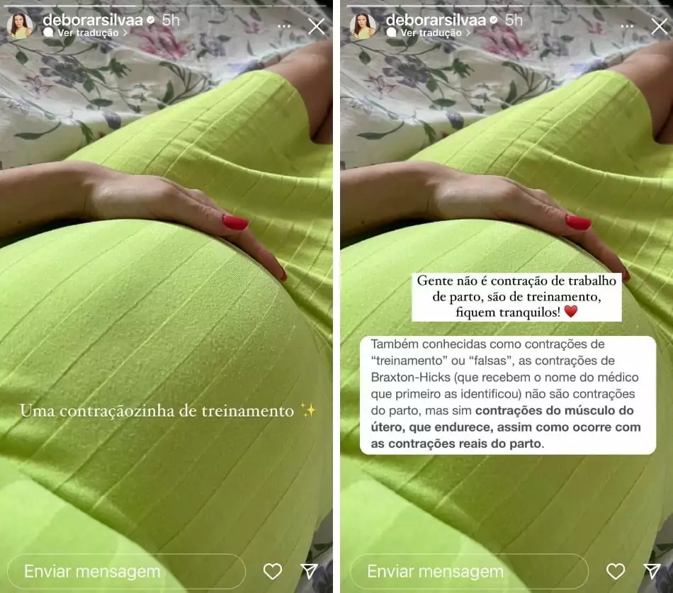 A esposa de Mano Walter, a modelo Débora Silva, explicou suas contrações e tranquilizou os fãs 