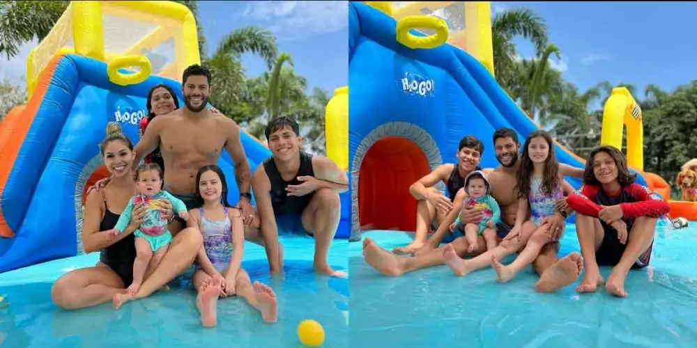 Hulk surge com os filhos e a esposa na piscina