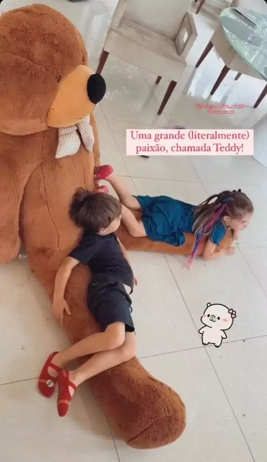 Os filhos de Thais Fersoza e Michel Teló com seu novo brinquedão