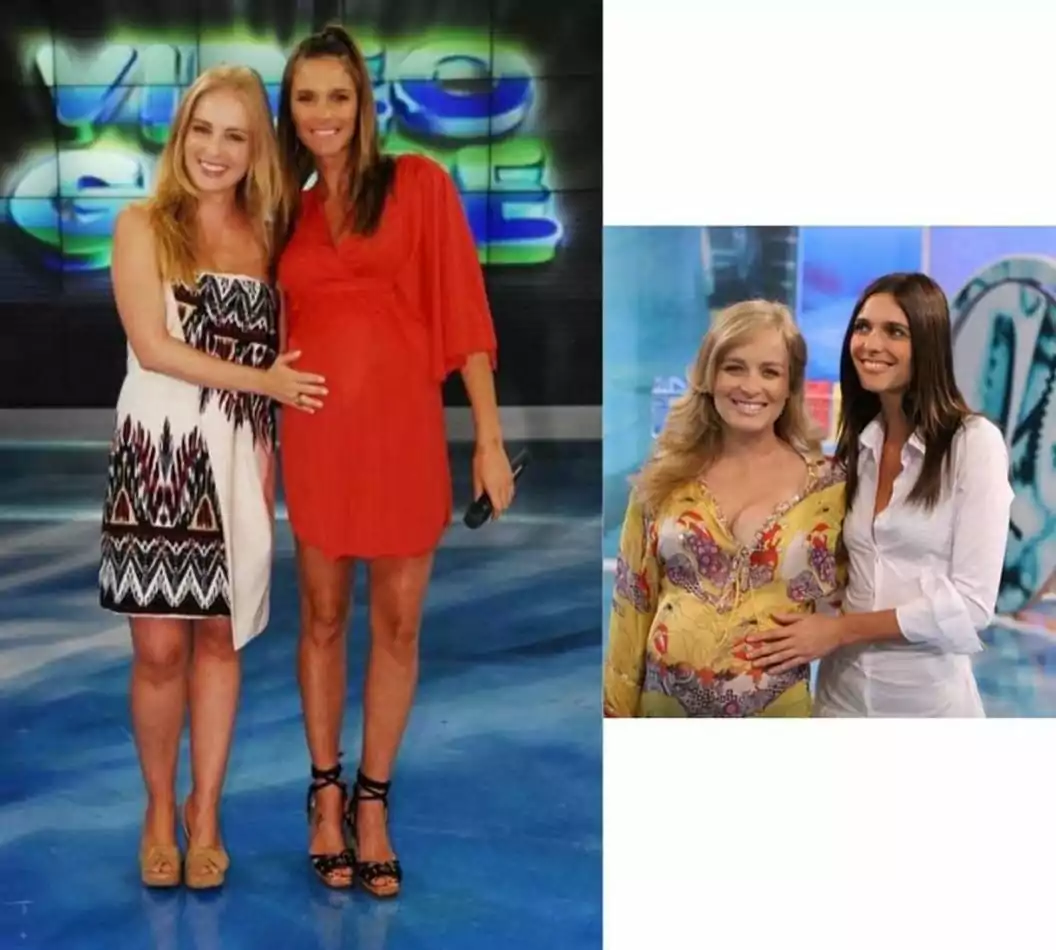 As apresentadoras Angélica e Fernanda Lima quando estavam grávidas