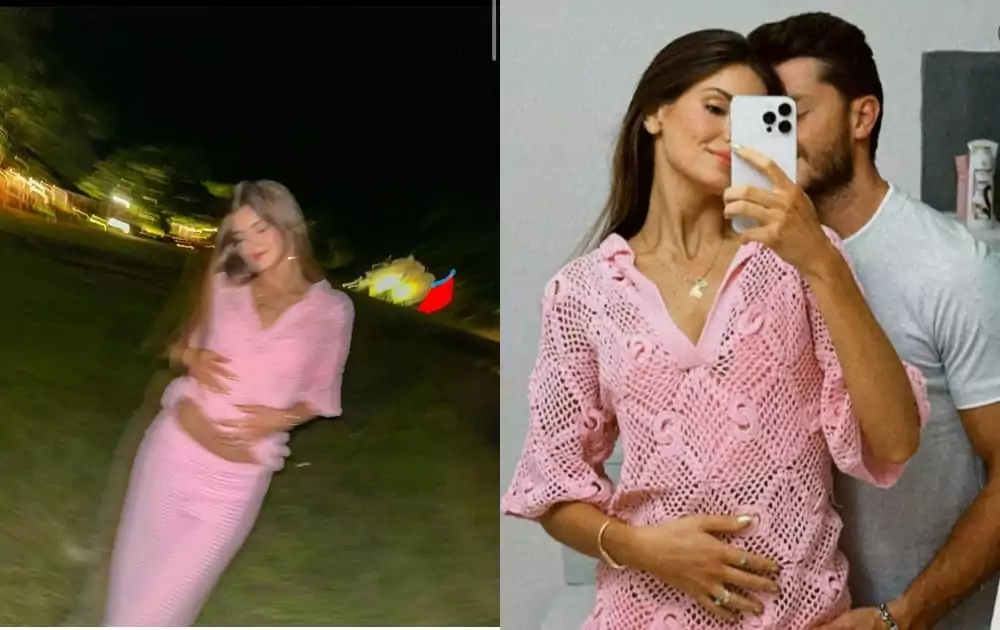 Camila Queiroz posa com Klebber e exibe a barriga