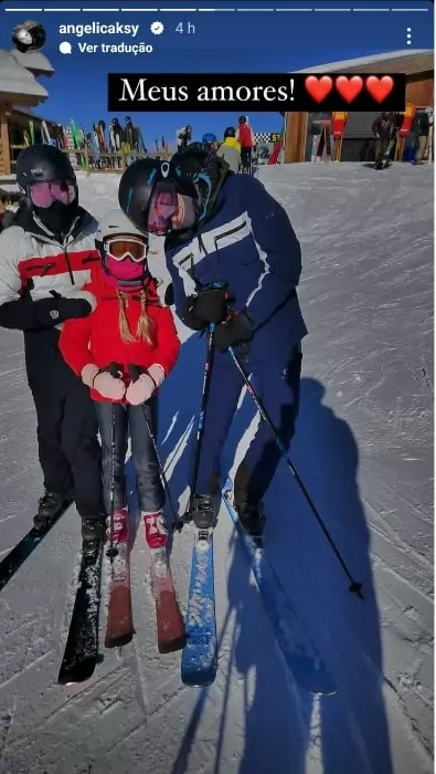 Filhos de Angélica e Luciano Huck posam esquiando na neve na França e encantam 