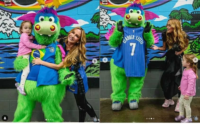 Claudia Leitte posa com sua filha com mascote da liga de basquete da NBA e impressiona 