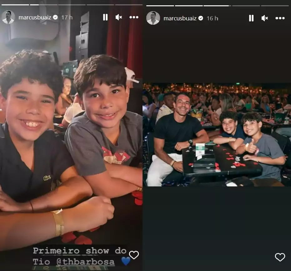 Filhos de Wanessa Camargo posam com o pai em show do cantor Thiaguinho e impressionam 