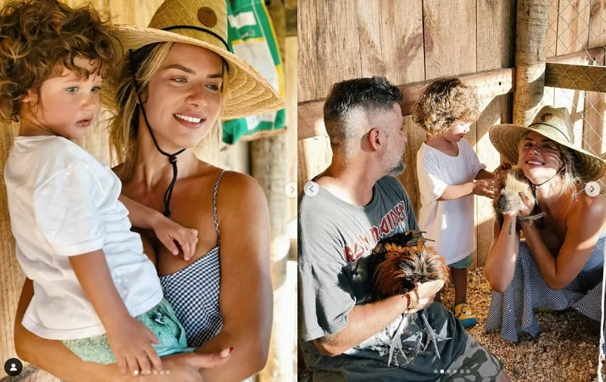 Giovanna Ewbank e Bruno Gagliasso posam com seu filho mais novo na fazenda na impressionam 