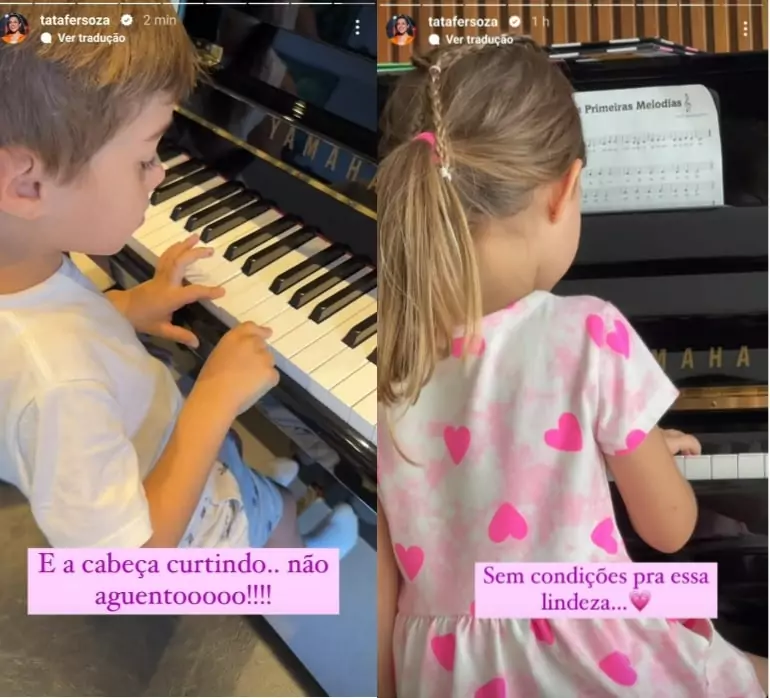 Filhos de Michel Teló e Thaís Fersoza posam tocando piano na mansão e impressiona 
