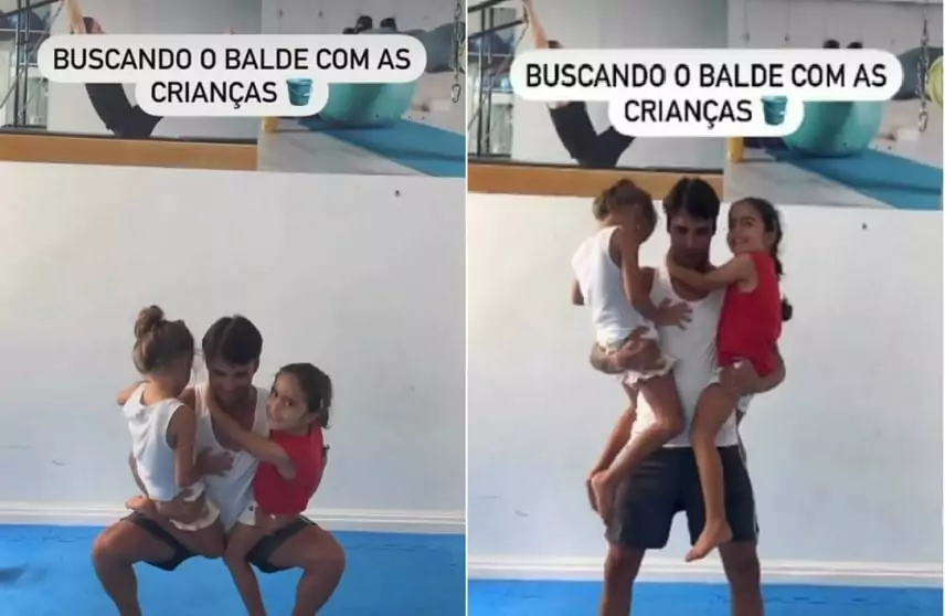 Filhas de gêmeas Ivete Sangalo surgem fazendo exercícios em academia com o pai e encantam 
