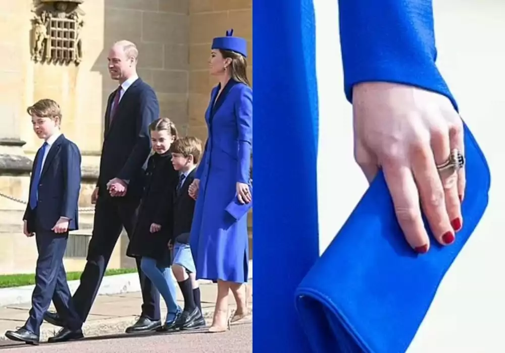 Kate Middleton exibindo novo visual ao lado dos filhos