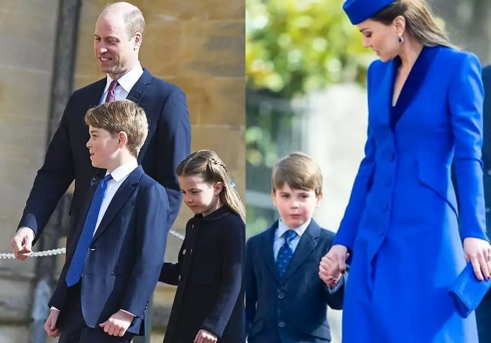 Kate Middleton e príncipe William juntos com os filhos