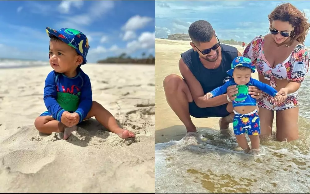 Viviane Araújo mostra seu bebê na praia pela primeira vez