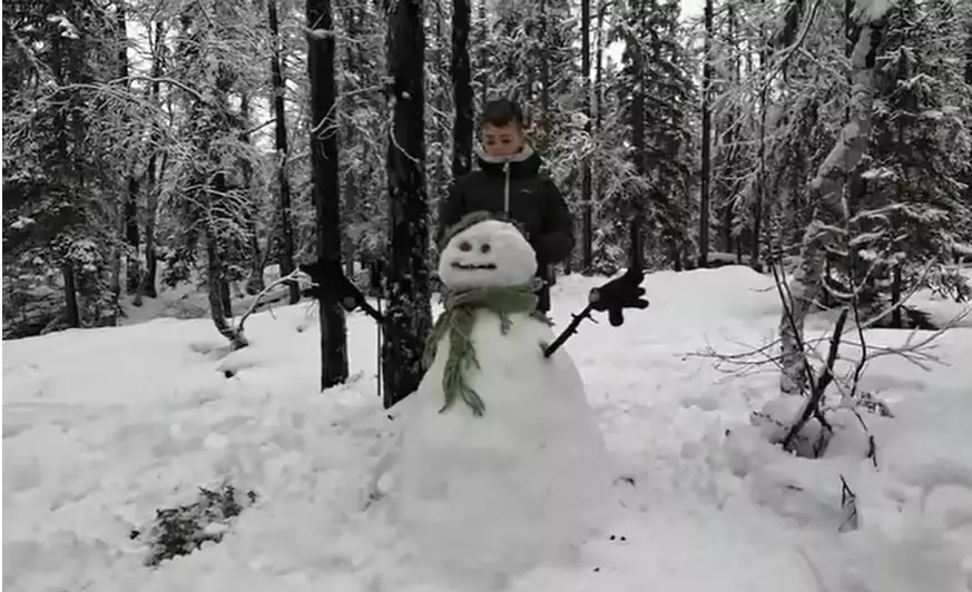 Filho de Ana Hickmann com boneco de neve