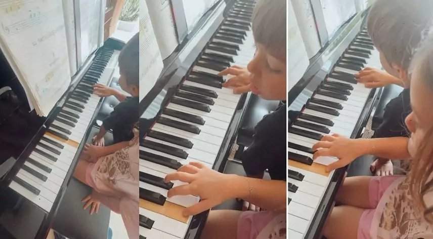 Filhos de Michel Teló e Thaís Fersoza posam tocando piano na mansão e talento encantam 