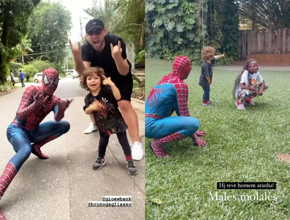 Filho de Bruno Gagliasso brinca com Homem Aranha
