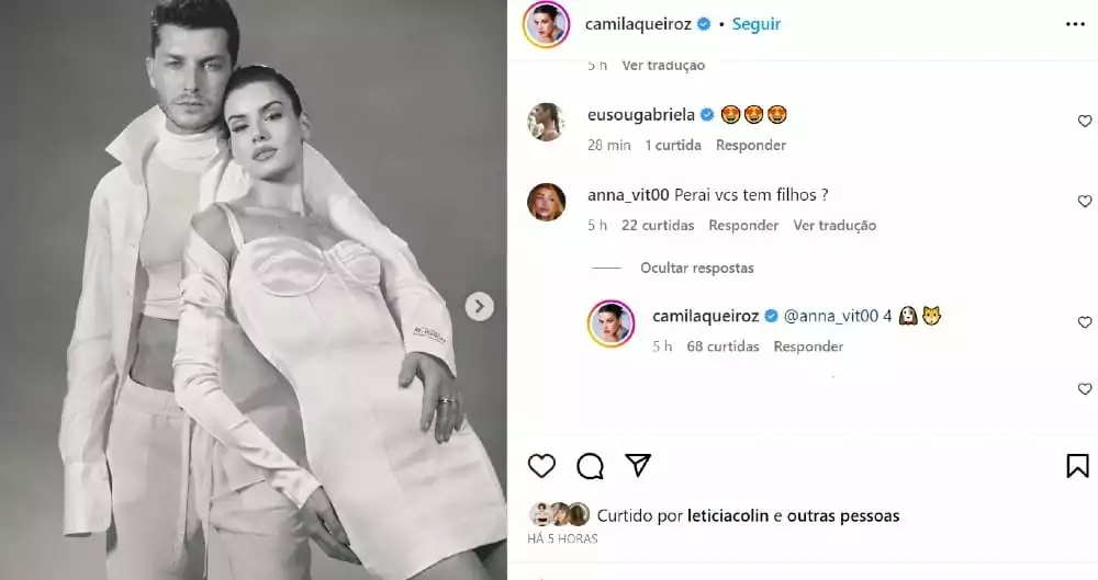 Camila Queiroz falando das filhas com Klebber Toledo