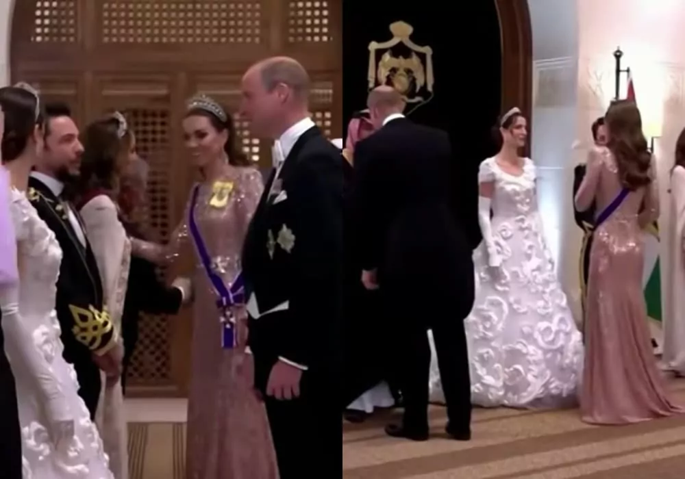 Kate Middleton e príncipe William em casamento real que ocorreu na Jordânia