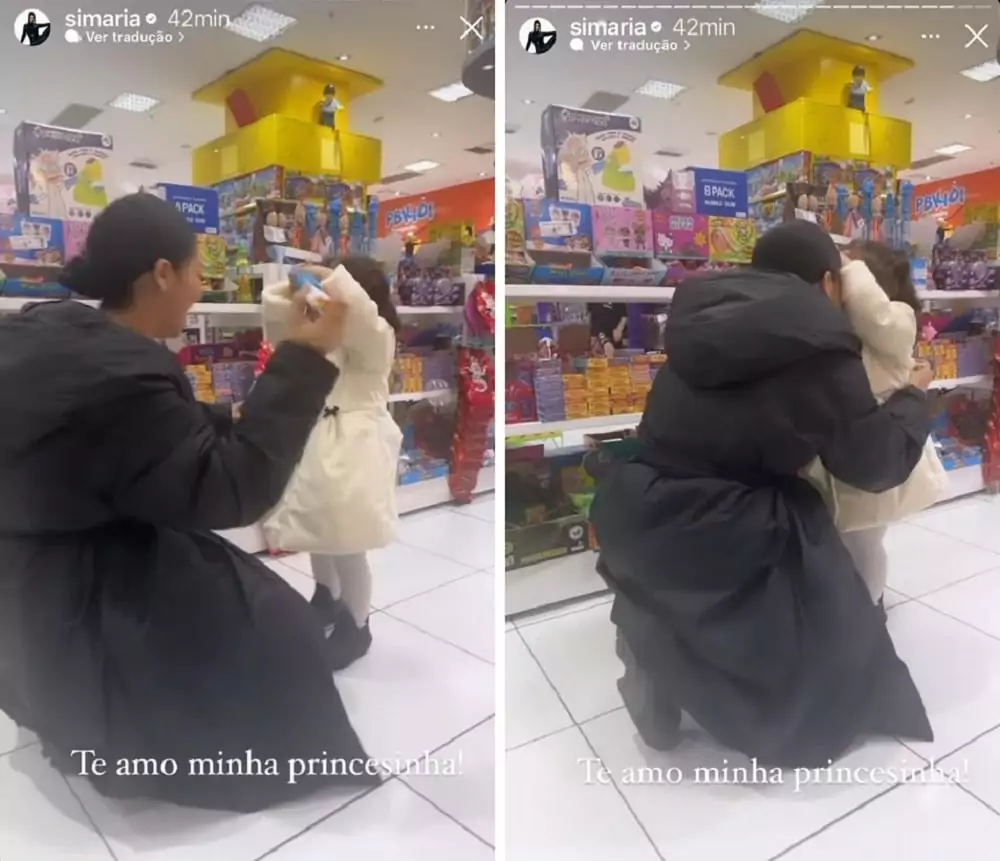 Simaria surgiu com a bebê de Simone em um passeio no shopping